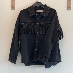 Zara black Jean jacket with fringe